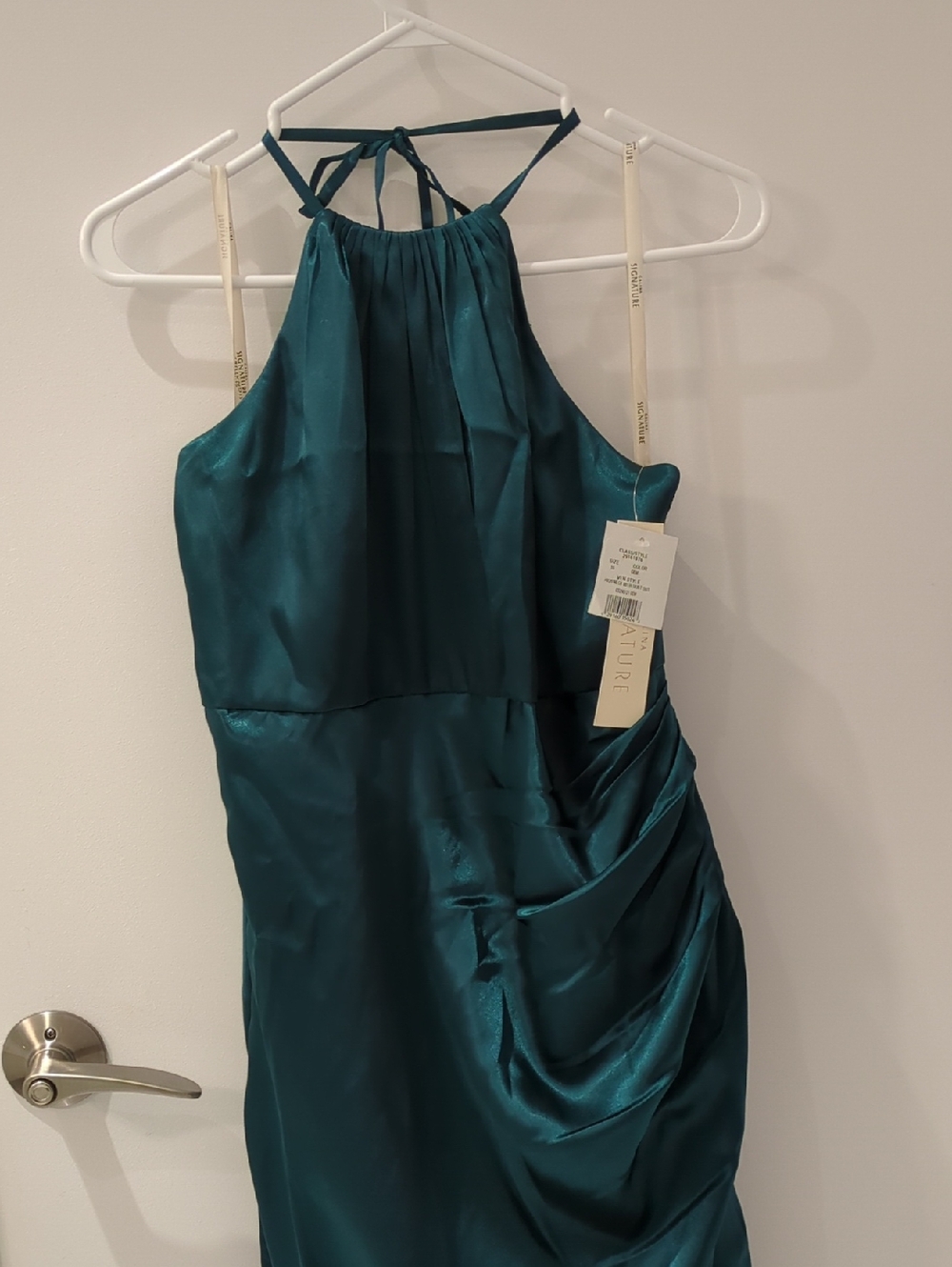 Sleeveless Teal Halter Satin Dress